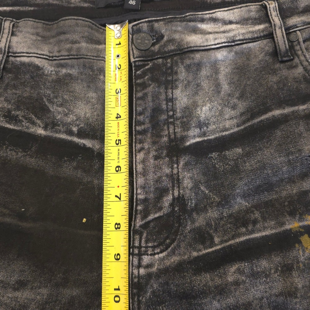 Jordan Craig Legacy Denim Shorts 46 Raw Hem Distress Splatter Stripe Gold Black - Picture 10 of 14